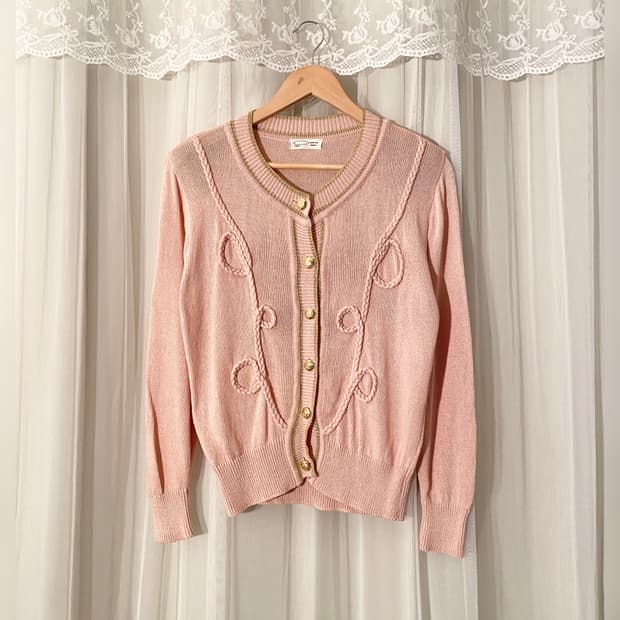Vintage Soft Pink Gold Button Cardigan