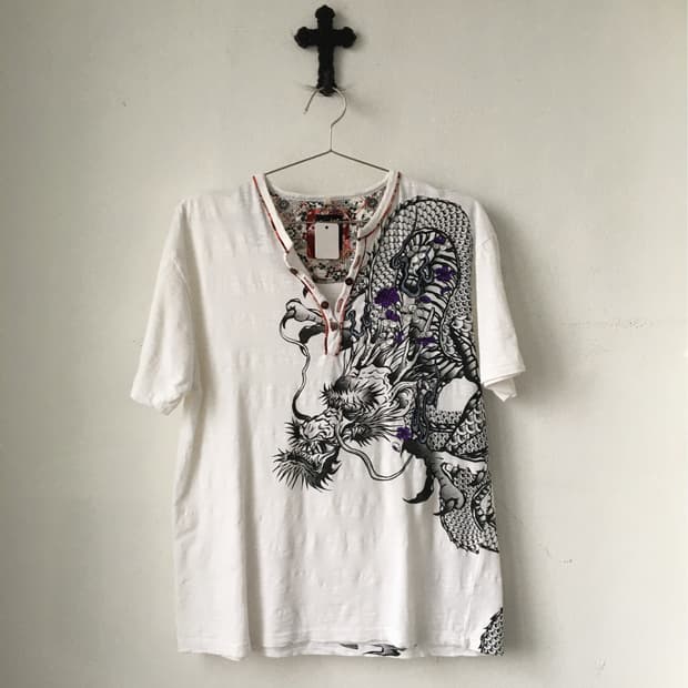 Oriental printing Henry neck t shirt