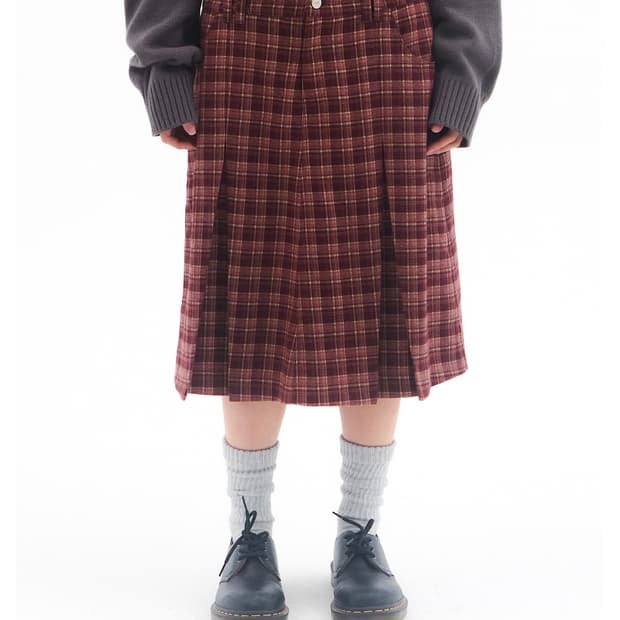 아메스 Ames CHECK PLEATS MIDI SKIRT PINK