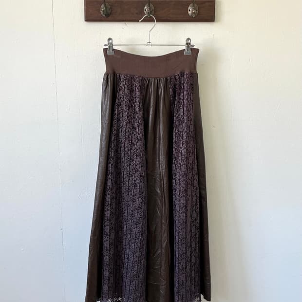 And Coutwie 브라운 레더 레이스 스커트