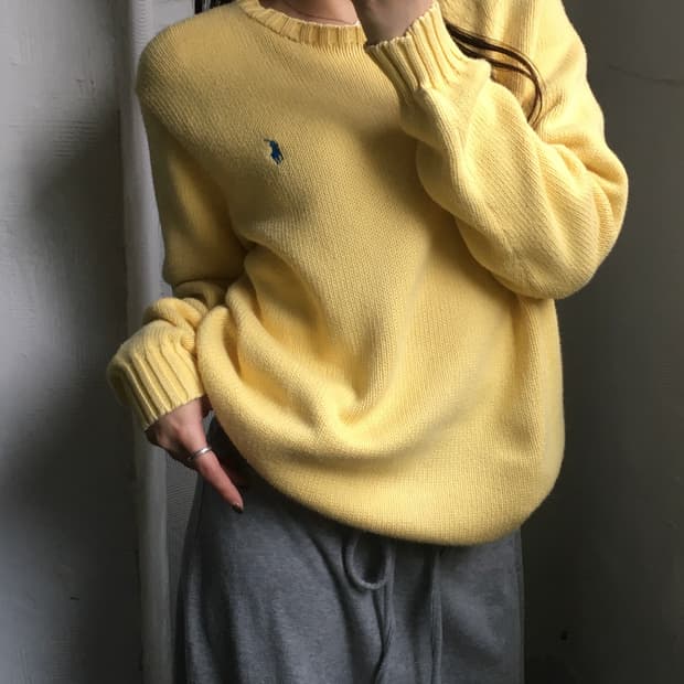 Polo 폴로 랄프로렌 옐로우컬러 코튼 라운드넥 니트