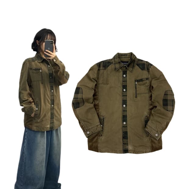 JPN 제팬 체크 배색 그런지 셔츠