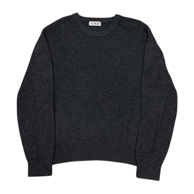 COOR 쿠어 캐시팝 트위드 크루넥 니트 차콜그레이 M