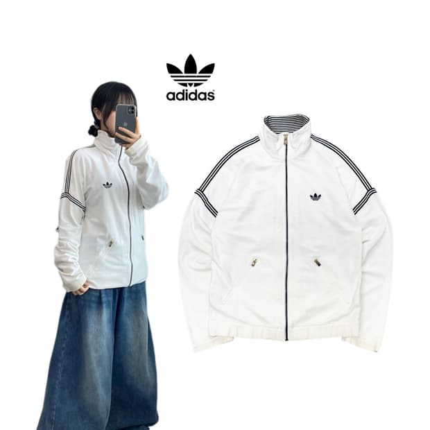 아디다스 파이어버드 화이트 코튼 집업 져지