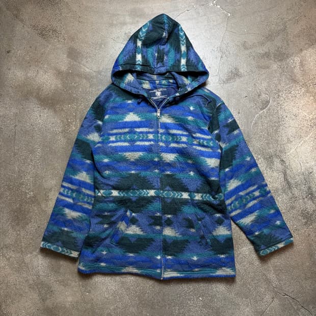 빈티지 패턴 울 후드 집업