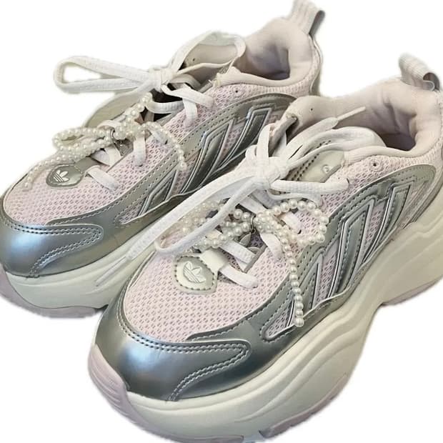 아디다스 오즈가이아 핑크실버+진주끈