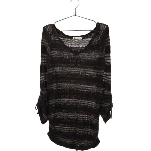 일본 빈티지 블랙 스트라이프 셔링 롱 니트