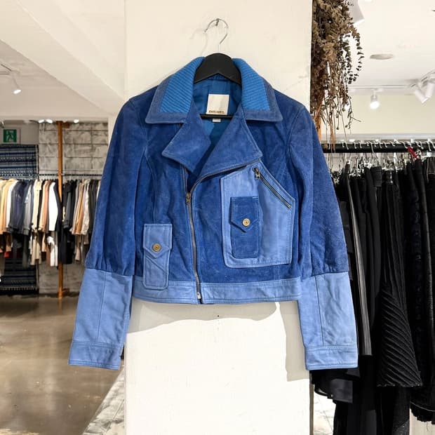 디젤 블루 리얼 비텔로 카프 스웨이드 라이더 자켓