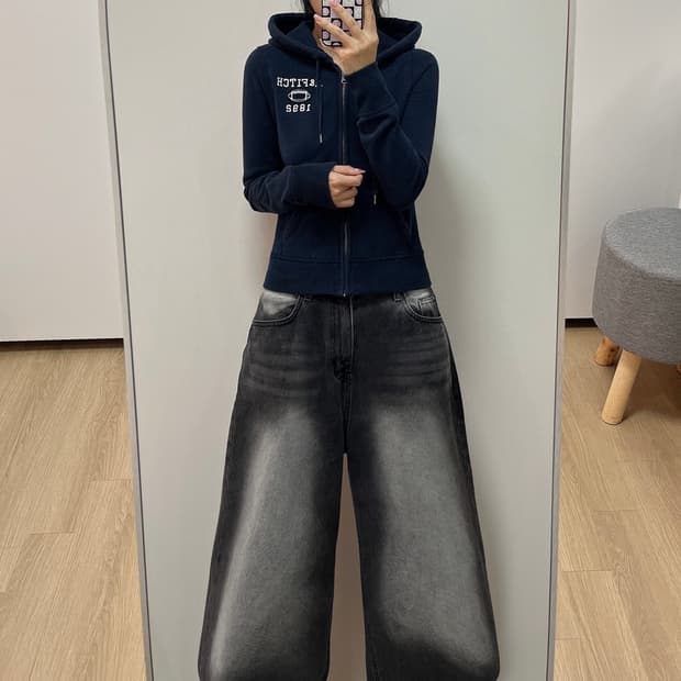 아베크롬비 딱붙핏 자수로고 네이비 후드집업