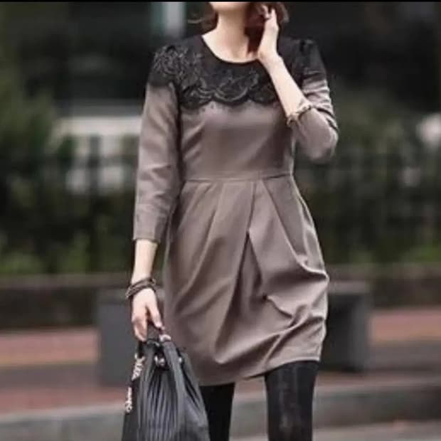 네이비 허리잘록 어깨 레이스 포인트 원피스 55 남색