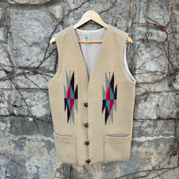 90s 오르테가 핸드 우븐 울 치마요 베스트 나바호 웨스턴 조끼