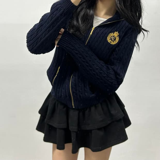 폴로 랄프로렌 네이비 RL 월계수 케이블 걸즈 니트 집업(L)