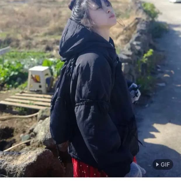 김아홉 4oz 리본 후드 패딩