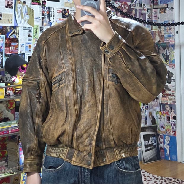 빈티지 돈피 카멜 브라운 가죽 봄버