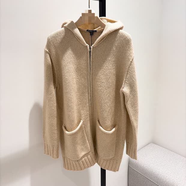 (정품/새상품) 제임스펄스 여성 오트밀 울 블렌드 집업 후디 니트 