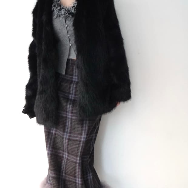 Basic fur jacket / black