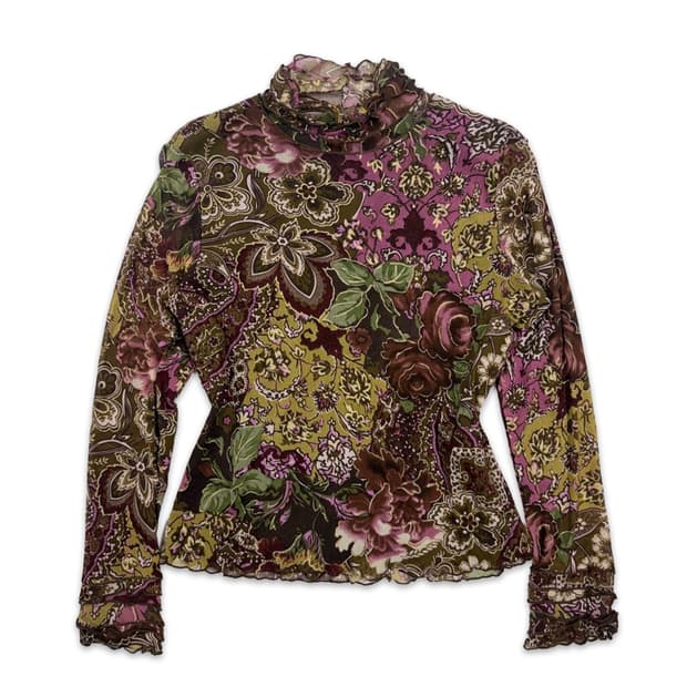 빈티지 오리엔탈 시스루 프릴 레이어드티