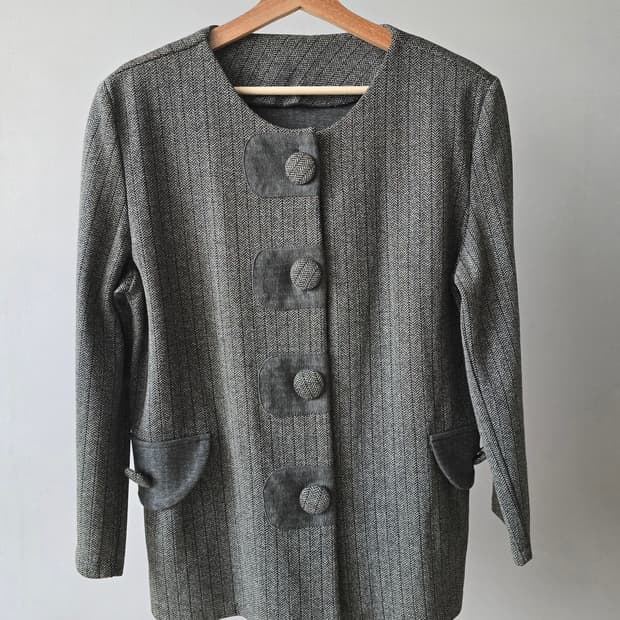 일본 빈티지 헤링본 빅버튼 자켓