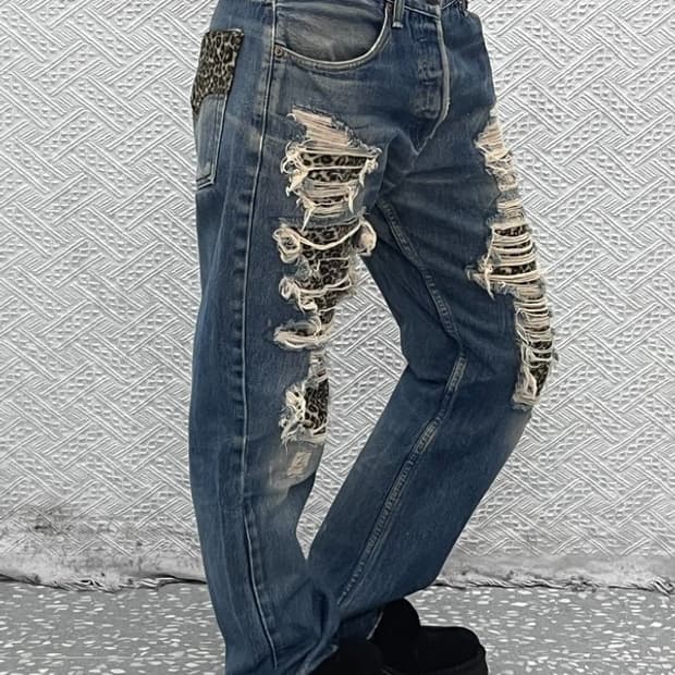 리바이스 희귀 갸루 레오파드 데미지 커스텀 데님팬츠 31인치 C09441