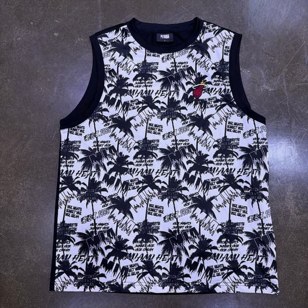 NBA 마이애미 히트 전판 메쉬 팜 트리 자수 로고 져지 민소매 L