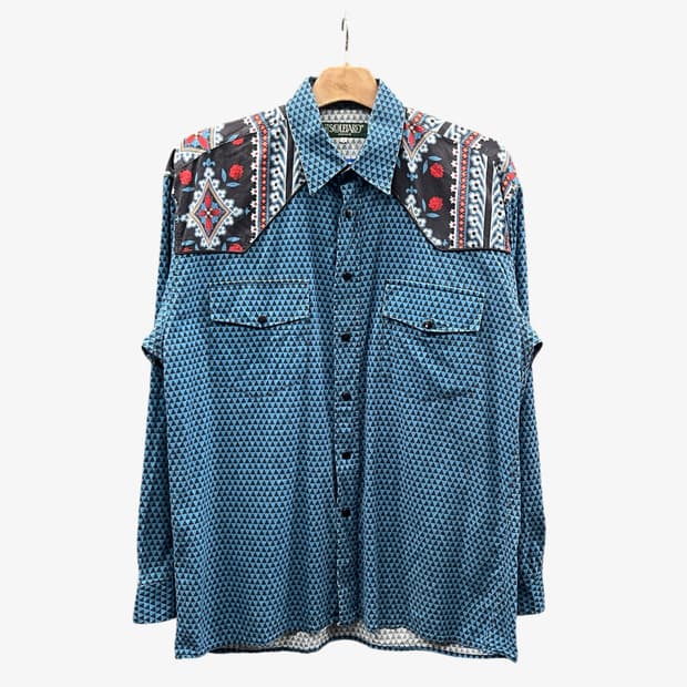 USA VINTAGE 웨스턴 긴팔 셔츠 숄더 자수 투포켓 디테일 블루