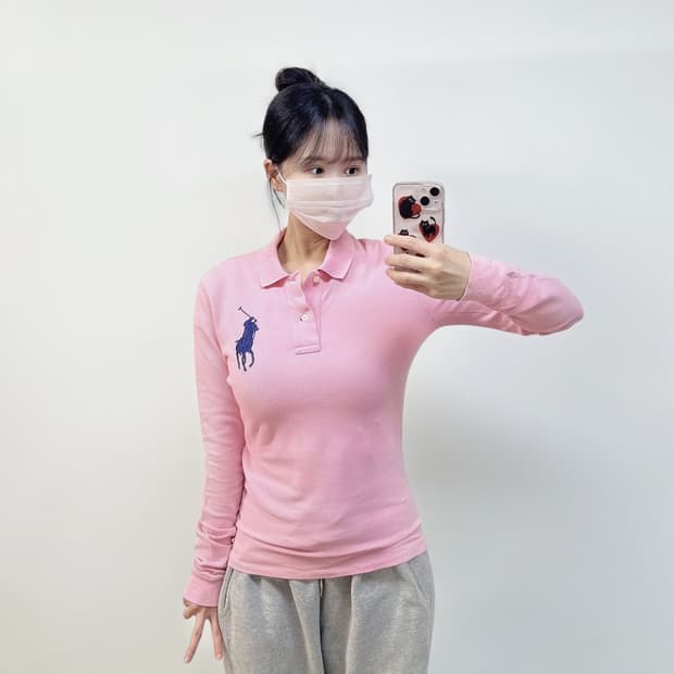 폴로 빅 포니 카라티 롱슬리브 핑크