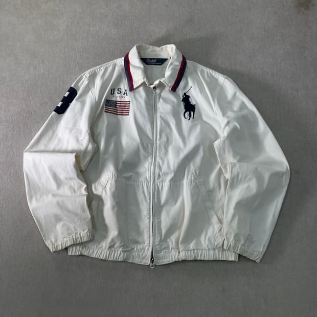 100 폴로랄프로렌 빅포니 성조기 화이트 블루종 자켓