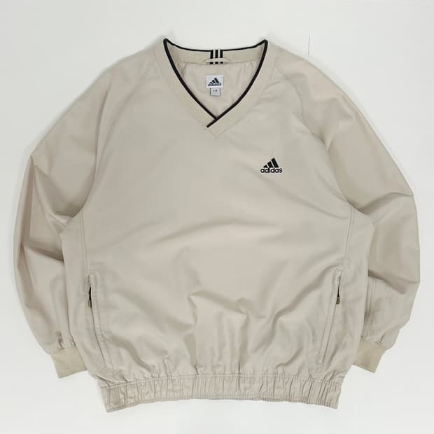 아디다스 베이지 포켓지퍼 브이넥 웜업
