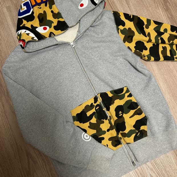 Bape 베이프 그레이 카모 샤크 후드집업 그레이 