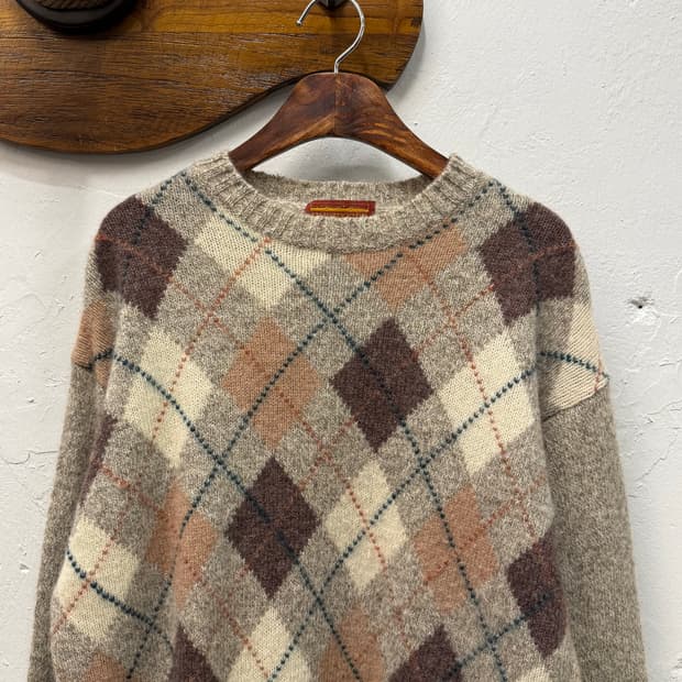 L) Varsity Club Argyle Check Wool Knit S