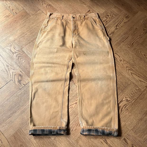 [34]칼하트 USA 체크 라이닝 브라운 싱글니 카펜터 워크 팬츠