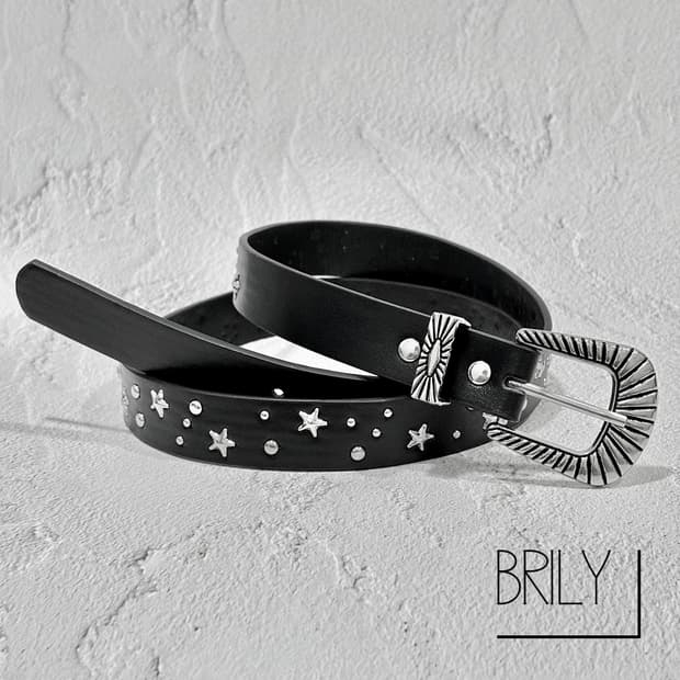 [Unisex] MAY2 스타 별 스터드 비건 가죽 클래식 웨스턴 벨트