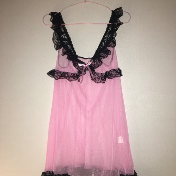 갸루 블랙 핑크 레이스 슬립 오네갸루 팝갸루