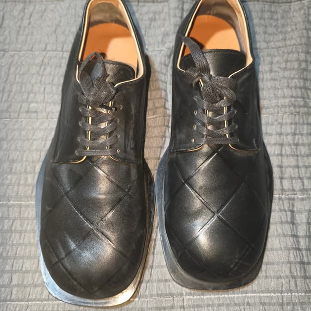 ysh 블랙 퀼팅 가죽 남성 구두 더비 슈즈 스퀘어 280mm