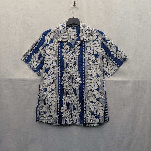 Bishop St 블루 플라워 반팔 하와이안 셔츠