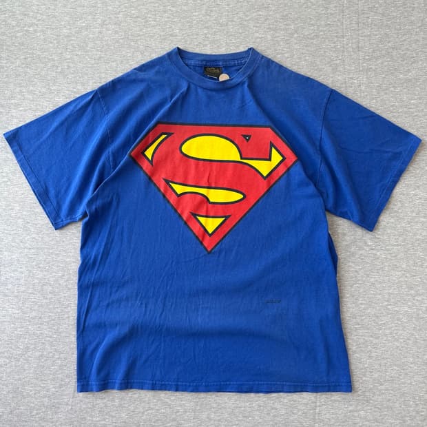 90년대 빈티지 체인지스 슈퍼맨 로고 티셔츠 XL, 블루, 싱글스티치  