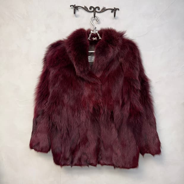 SAGA FOX burgundy fox fur coat jacket 