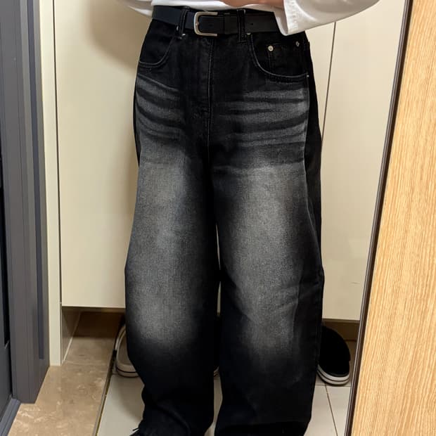 Rofl 블랙 와이드 데님팬츠