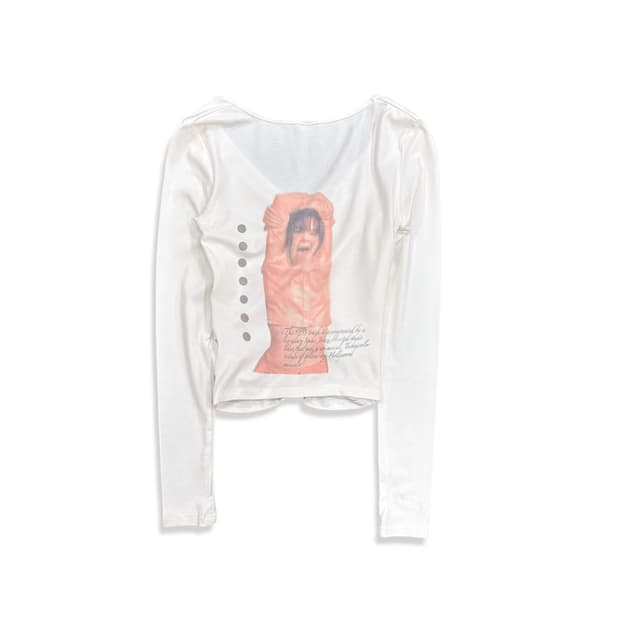 White Shirring Detail Printed Top