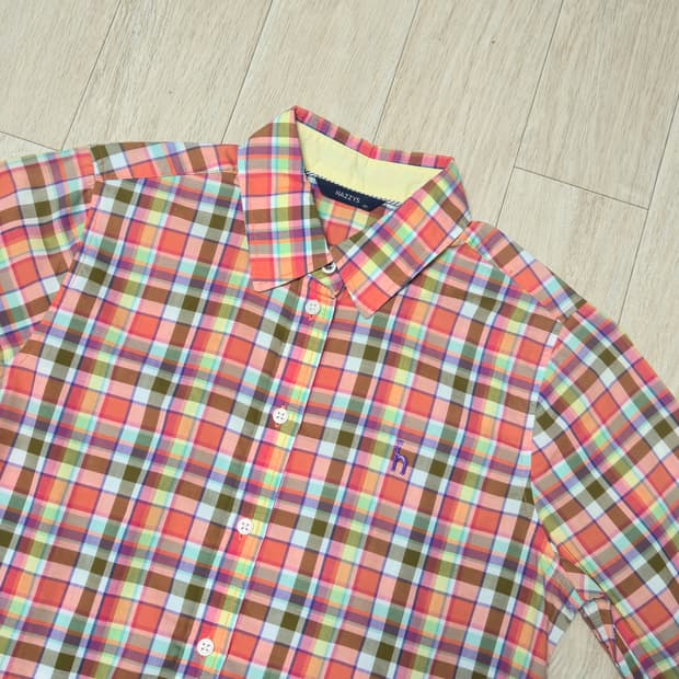 85)헤지스 오렌지 멀티 체크 셔츠
