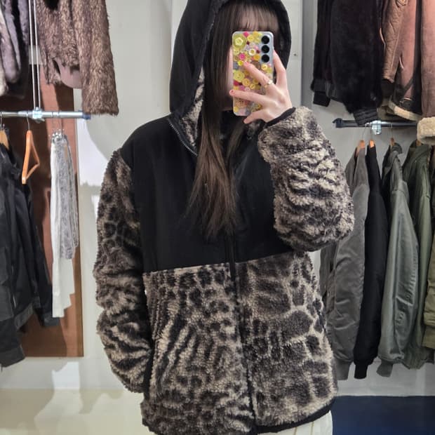 Japanese 레오파드 데날리 후드 후리스