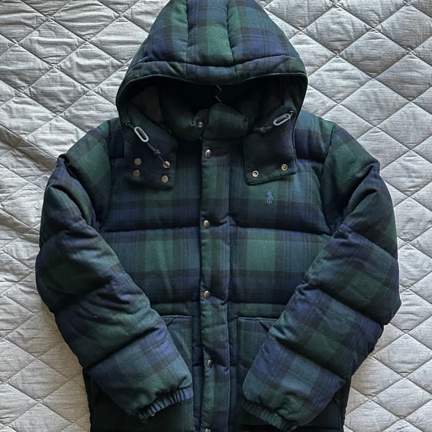 폴로 랄프로렌 블랙워치 타탄체크 패딩 L