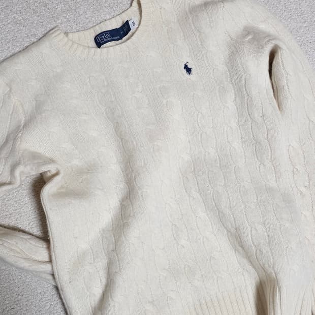 폴로 랄프로렌 아이보리 캐시미어 케이블 니트 44-55