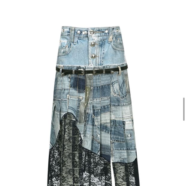 ADSB 앤더슨벨 우먼 올 데님 프린티드 플리츠 스커트 블루