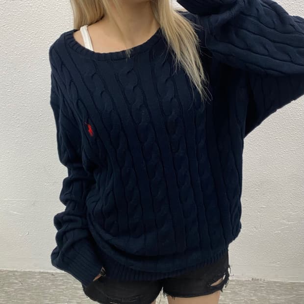 폴로 랄프로렌 레드포니 네이비 꽈배기 니트 XL