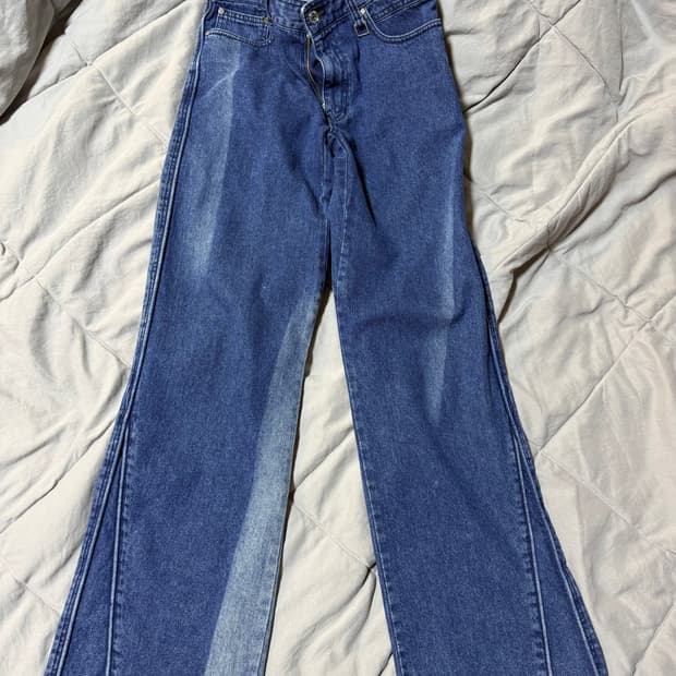 [46] 우영미 파이핑 디테일 워싱 와이드 데님 팬츠