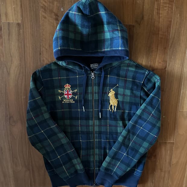 폴로 랄프로렌 빅포니 타탄체크 후드집업 M