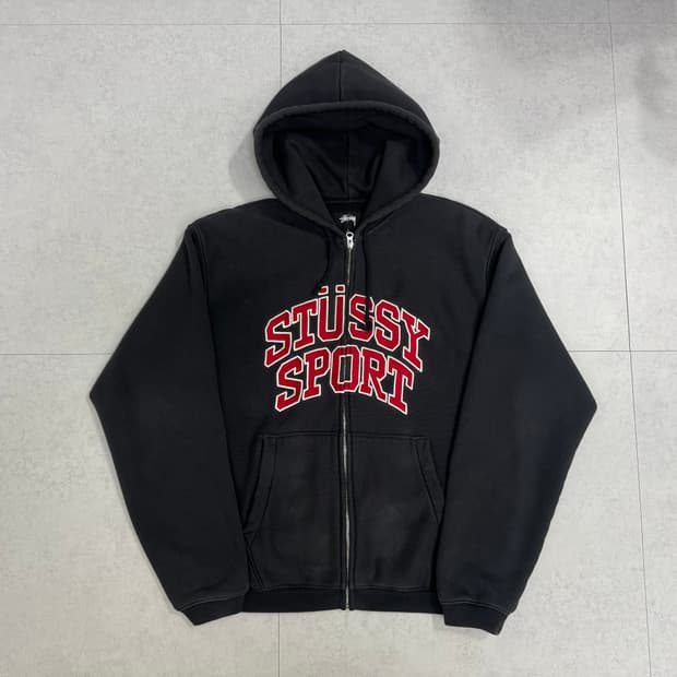 스투시 스포츠 후드집업 워시드 블랙