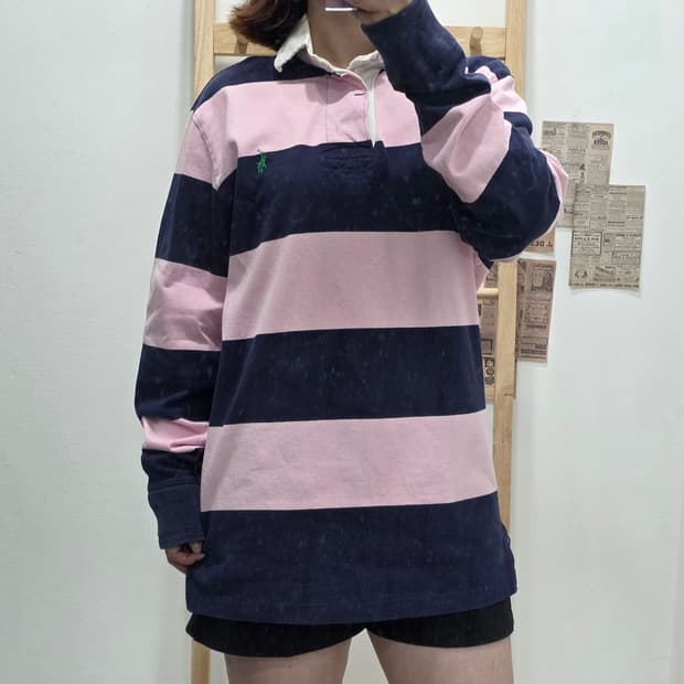 [프립]M/폴로 랄프로렌 단가라 카라 긴팔 티셔츠 네이비 핑크