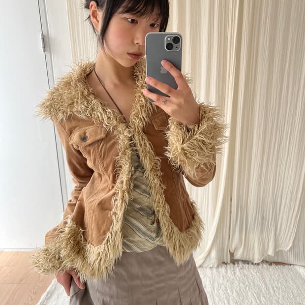 vintage eco fur trimming corduroy jacket